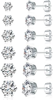 Gemsme 5 Pairs Princess Cut Cubic Zirconia Stud Earrings for Women/Men - 18K Gold Plated Hypoallergenic 3-7mm Square Clear CZ Earring Set