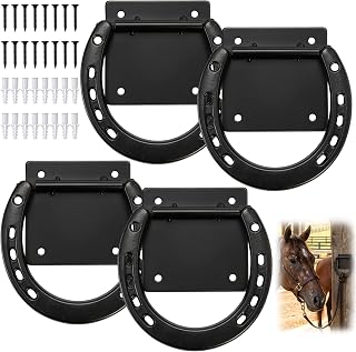 Cididu 4 Pack Cross Tie Ring for Horse, Heavy Duty Horseshoe Tie Ring with Screws, Solid Steel Tie Down Hooks, Hitching Ring Horse Barn Supplies for Stall Stable Racetrack Horse Training Equipment