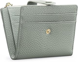 FALAN MULE Women's Small Leather RFID Protection Credit Card Holder with Zip Coin Compartment Wallet, Lake Green
