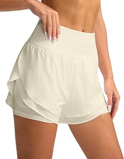 SANTINY 2 in 1 Running Shorts for Women with 3" High Waist Pockets Workout Athletic Shorts with Lining