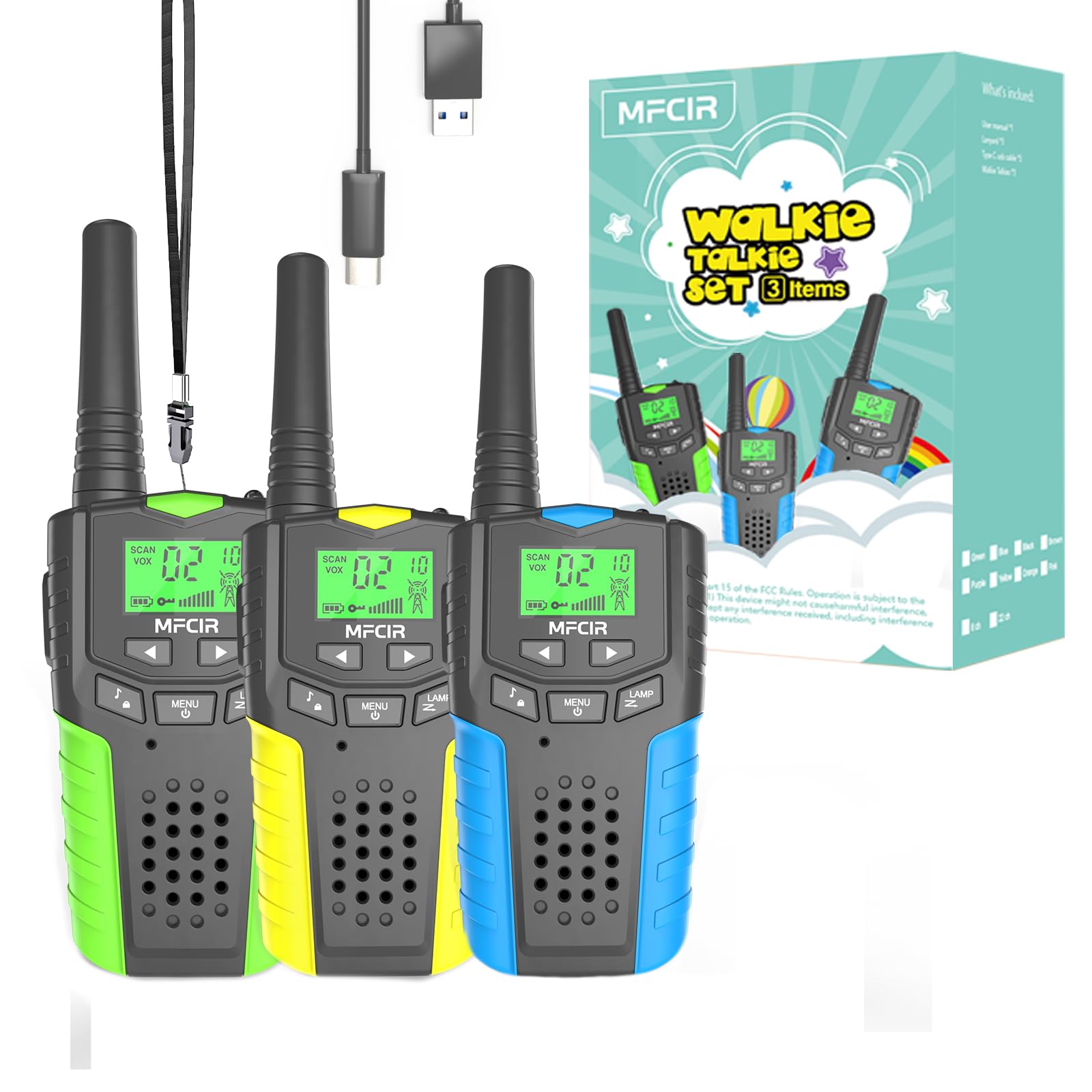 3Pack Kids Walkie Talkies,Long Range Rechargeable,Camping Toys for Boys | Mini 2