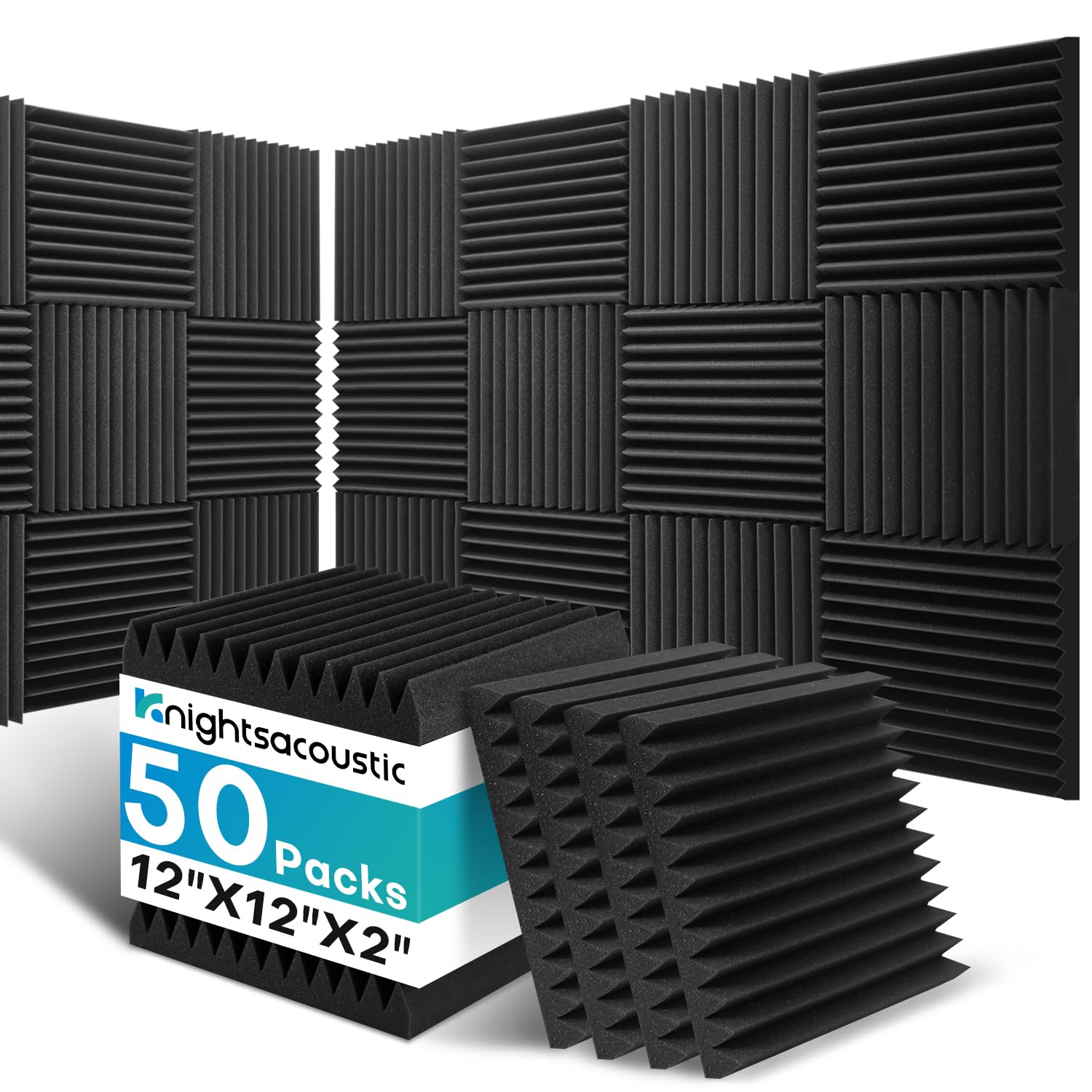 50 Pack Sound Proof Foam Panels for Walls, 2 X 12 X 12 Inches Acoustic Foam Pane