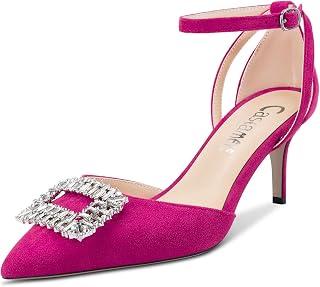 Castamere Women's Stiletto High Heel Pointed Toe Pumps Ankle Strap Diamond Crystal 6.5 CM Heels