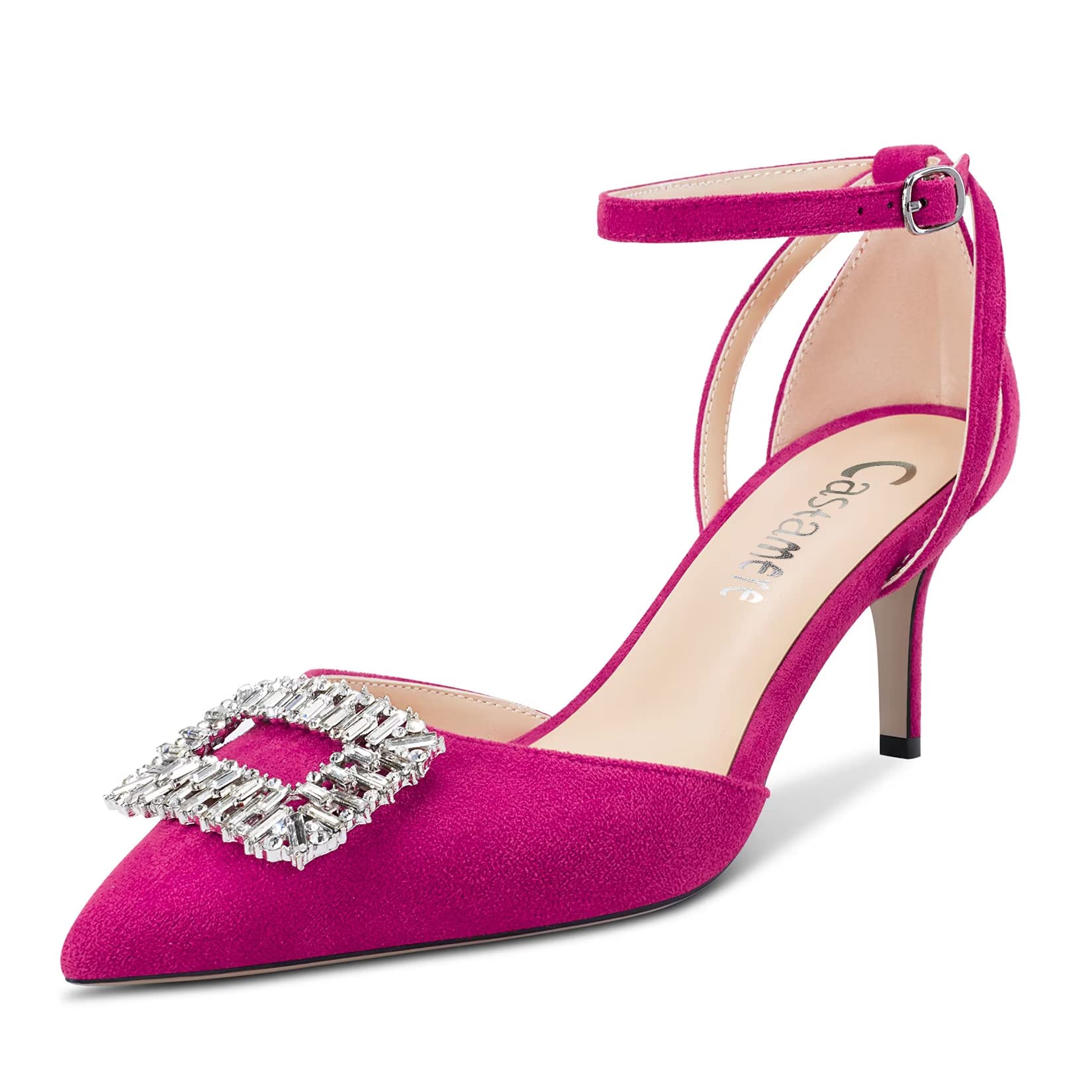 Castamere Women's Stiletto High Heel Pointed Toe Pumps Ankle Strap Diamond Cryst