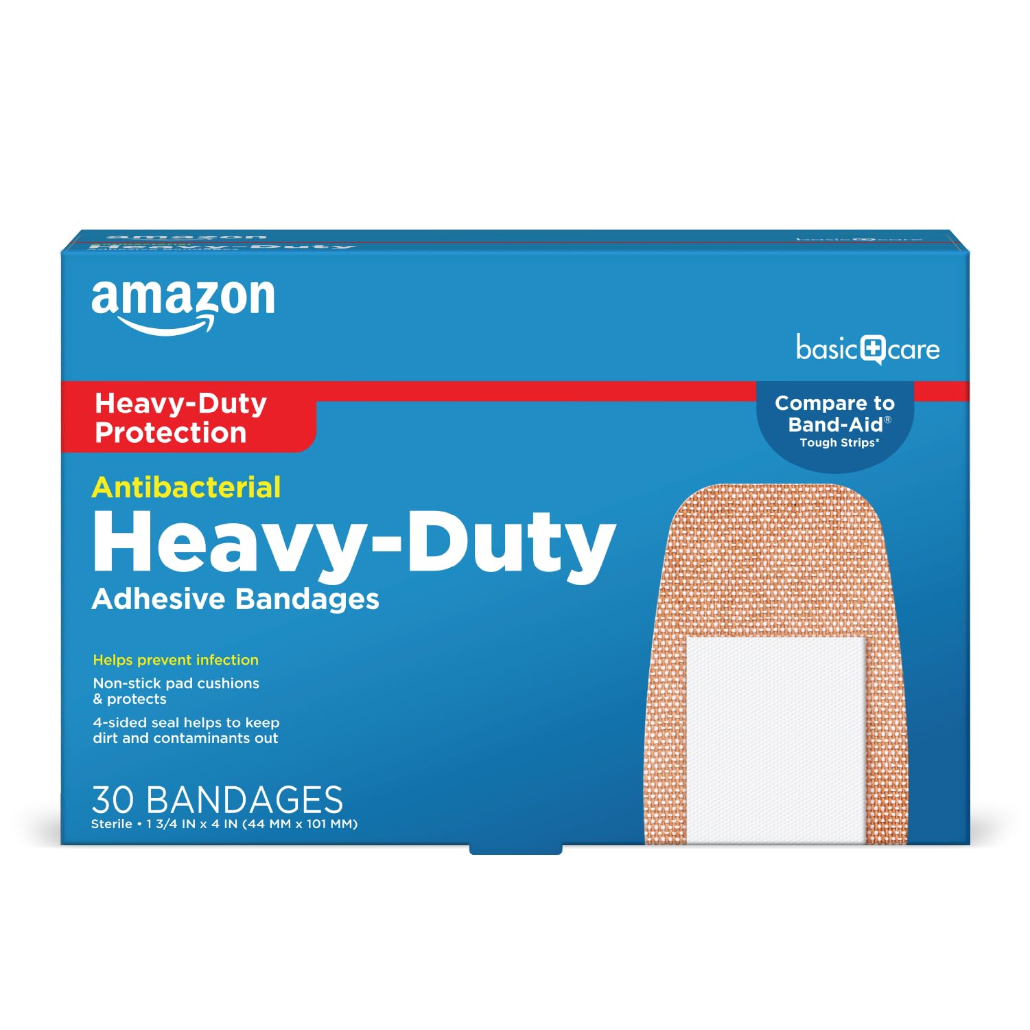Amazon Basics Antibacterial Heavy Fabric Adhesive Bandages, Tough & Flexible Non