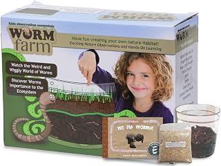 Worm Farm for Kids Kit with 20 Live Worms, Food, Book, All-in-One Bundle | Watch composting in action with this complete kit, 40 page illustrated worm book, all-in-one bundled engaging science project