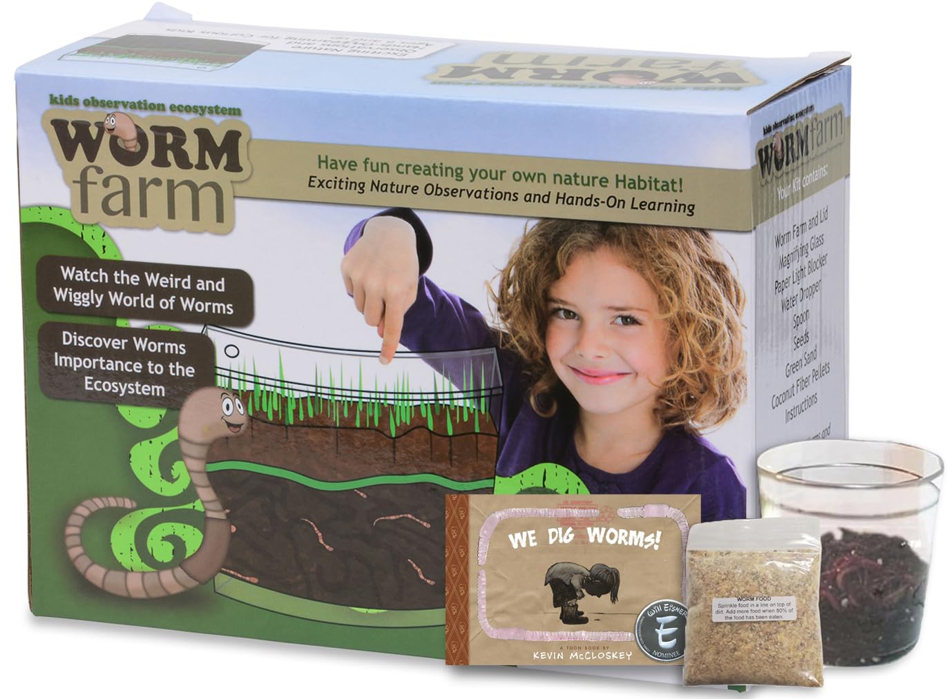 Worm Farm for Kids Kit with 20 Live Worms, Food, Book, All-in-One Bundle | Watch