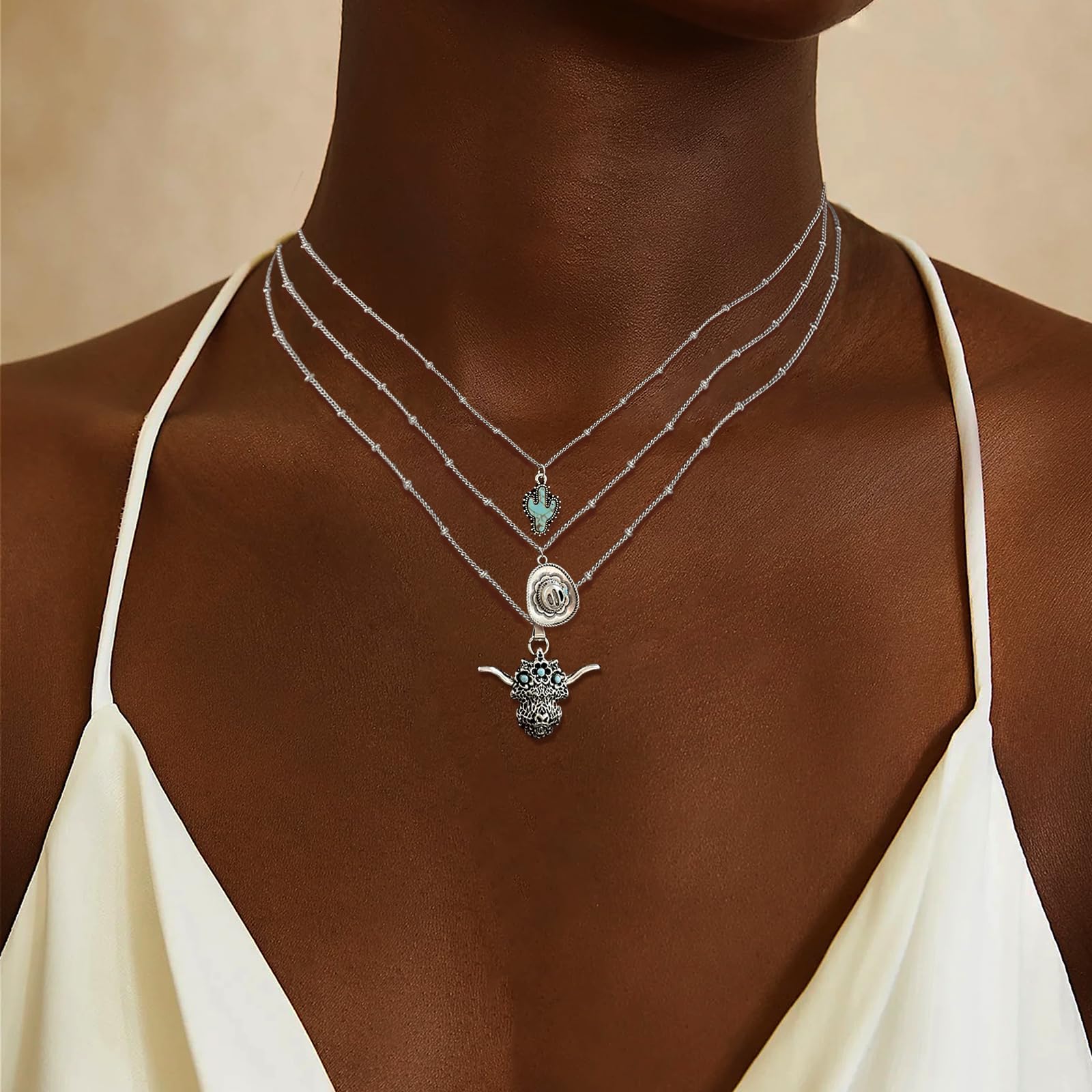 Western Turquoise Necklace for Women Layered Boho Jewelry with Country Charm