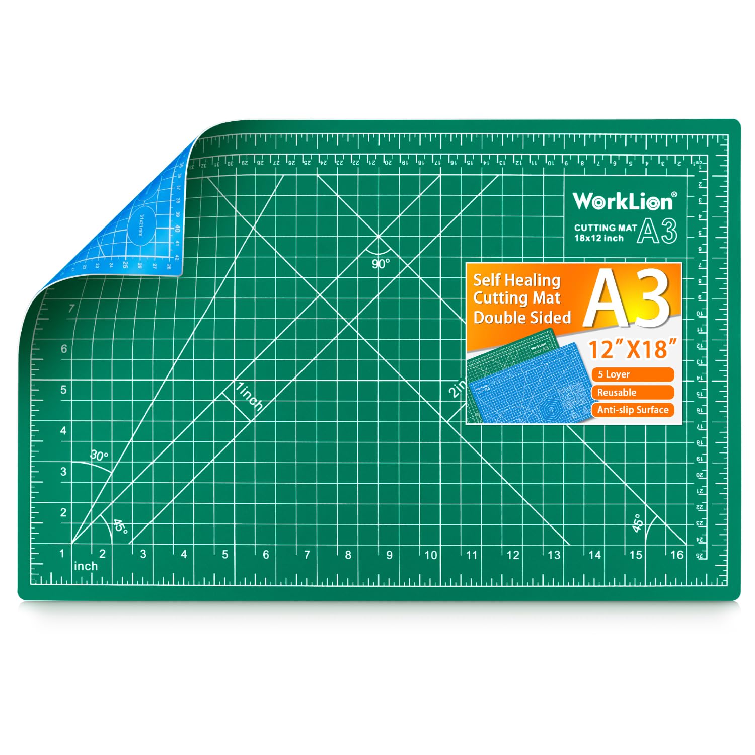 WORKLION 12" x 18" Art Self Healing PVC Cutting Mat, Double Sided, Gridded Rotar