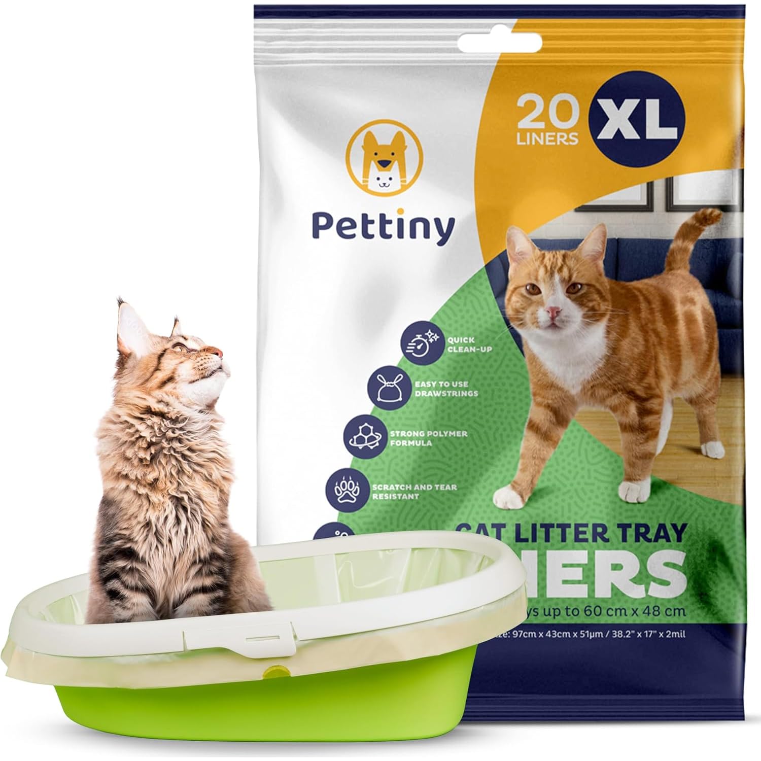 Pettiny 20 XL Cat Litter Tray Liners with Drawstrings Scratch Resistant Bags for