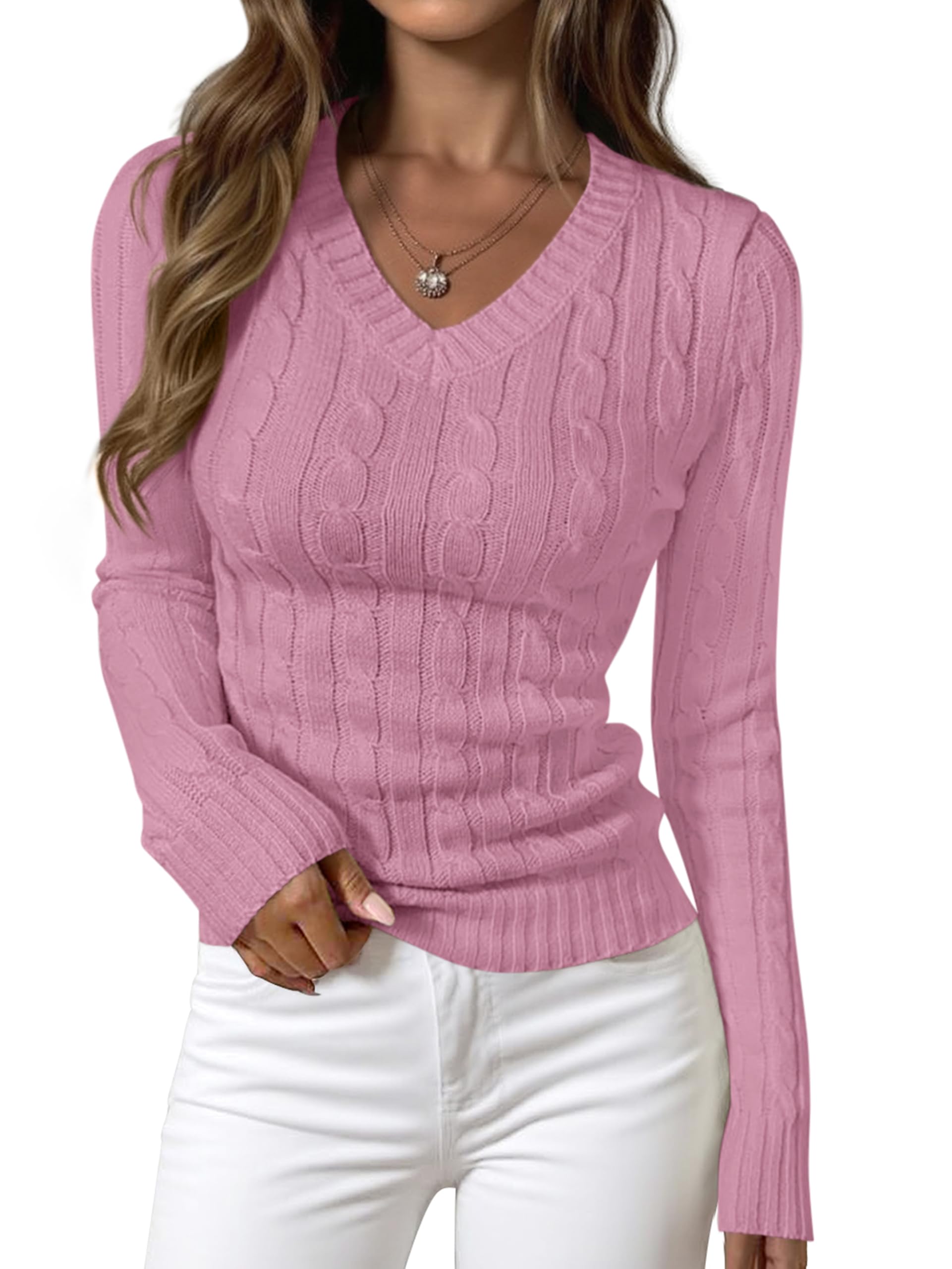 PRETTYGARDEN Maglioni in Maglia a trecce con Scollo a V per Donna 2025 a Maniche