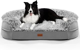 Gimars 9.5 cm Thick L Orthopaedic Dog Bed for Extra Large and Senior Dogs, Support Bed with 28D Honeycomb Foam, Removable and Washable Plush Cover, Waterproof Lining, Half Circle