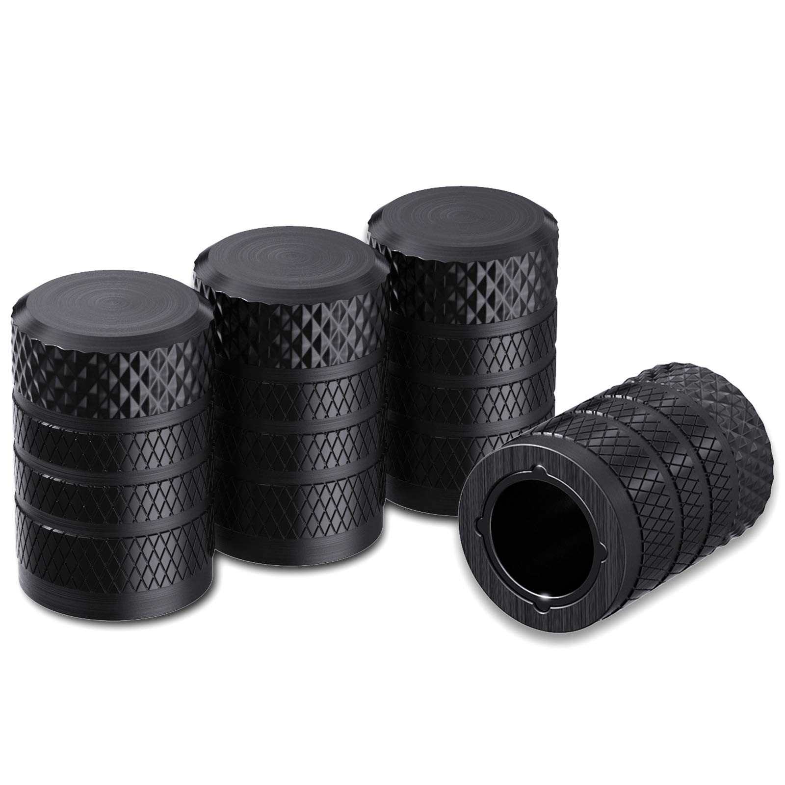 CKAuto Tire Valve Stem Caps, Aluminum Black, 4 pcs/Pack | Corrosion Resistant, U