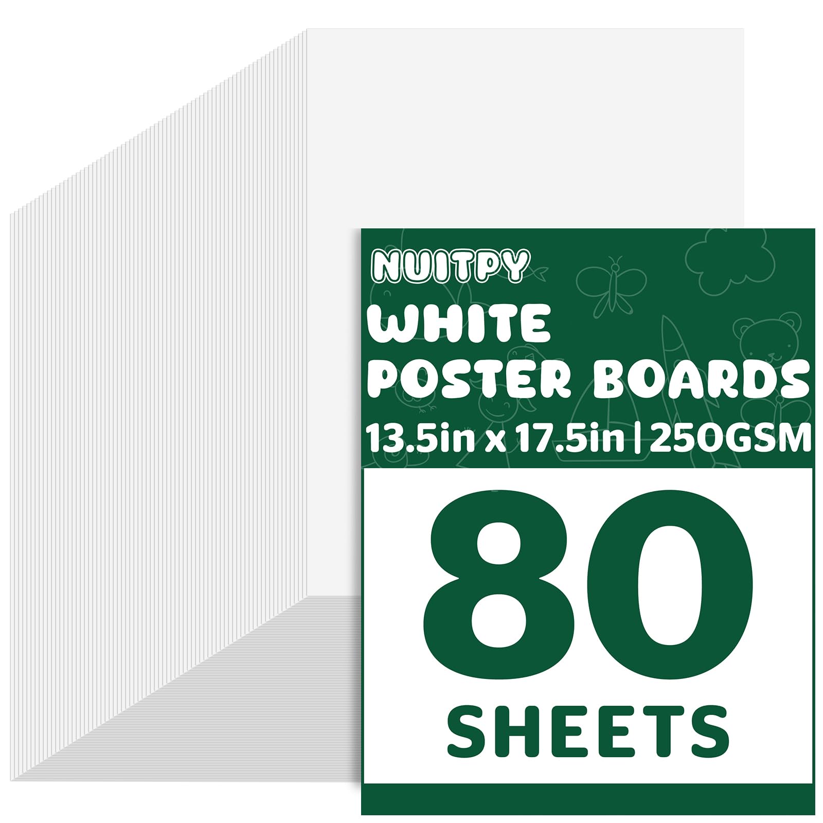 80 Sheets Poster Board, 13.5in x 17.5in White Poster Paper Bulk, 250GSM | Poster