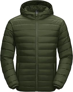 MAGCOMSEN Men's Lightweight Puffer Jacket Hooded Warm Winter Coat Quilted Lined Water-Resistant Full Zip Bubble Jackets