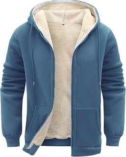 Flygo Men's Sherpa Hoodie Jacket Fleece Lined Zip Up Warm Hoodies Sweatshirt Winter Zipper Sweater Hooded Coat