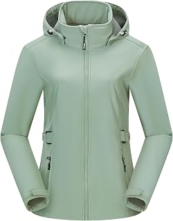 Outdoor Ventures Women's Softshell Jacket Short Lined Functional Jacket Waterproof Transition Jacket with Removable Hood Rain Jacket Outdoor Raincoat Softshell Coat for Hiking Running Sports