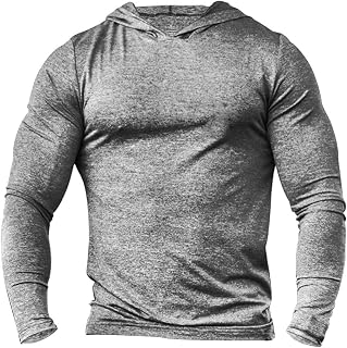 Muscle Alive Men's Long Sleeve Hooded Sweatshirt Elastic Lightweight Sweatshirts Polyester and Spandex