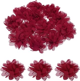 12 Pieces 3 Inch Burgundy Artificial Chiffon Flowers Fake Flowers DIY Craft Clothing Headbands for Graduation Wedding Home Birthday Party