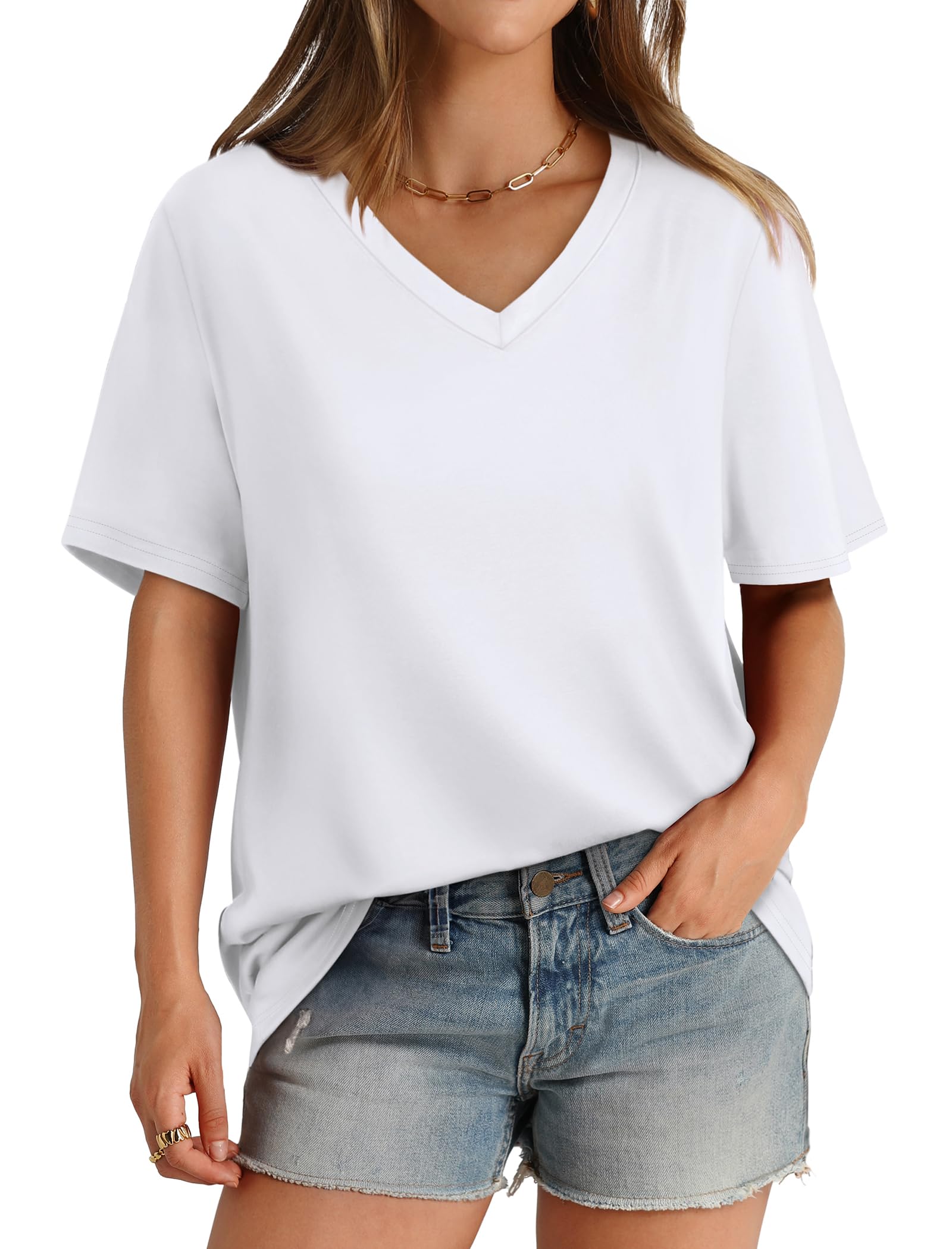 Aokosor Womens V Neck Short Sleeve T Shirts Summer Tops 2026 Casual Loose Tees T