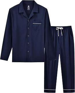 MoFiz Mens Long Cotton Button Down Pyjamas