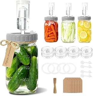 4-Pack Mason Jar Fermentation Kit With Four 32 Oz Jars And Plastic Lids | Complete Kit With Airlocks, Silicone Rings, Grommets, And Glass Weights For Simple Fermenting, Ideal For Beginners.