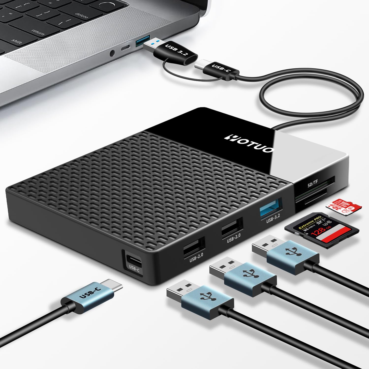 YOTUO 1TB External Hard Drive, USB C Multiport Hub HDD 7-in-1, USB 3.0, SD/TF Ca