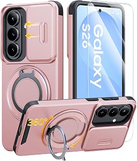 JAME for Samsung Galaxy S26 Case with Ring Stand & Slide Camera Cover Pink