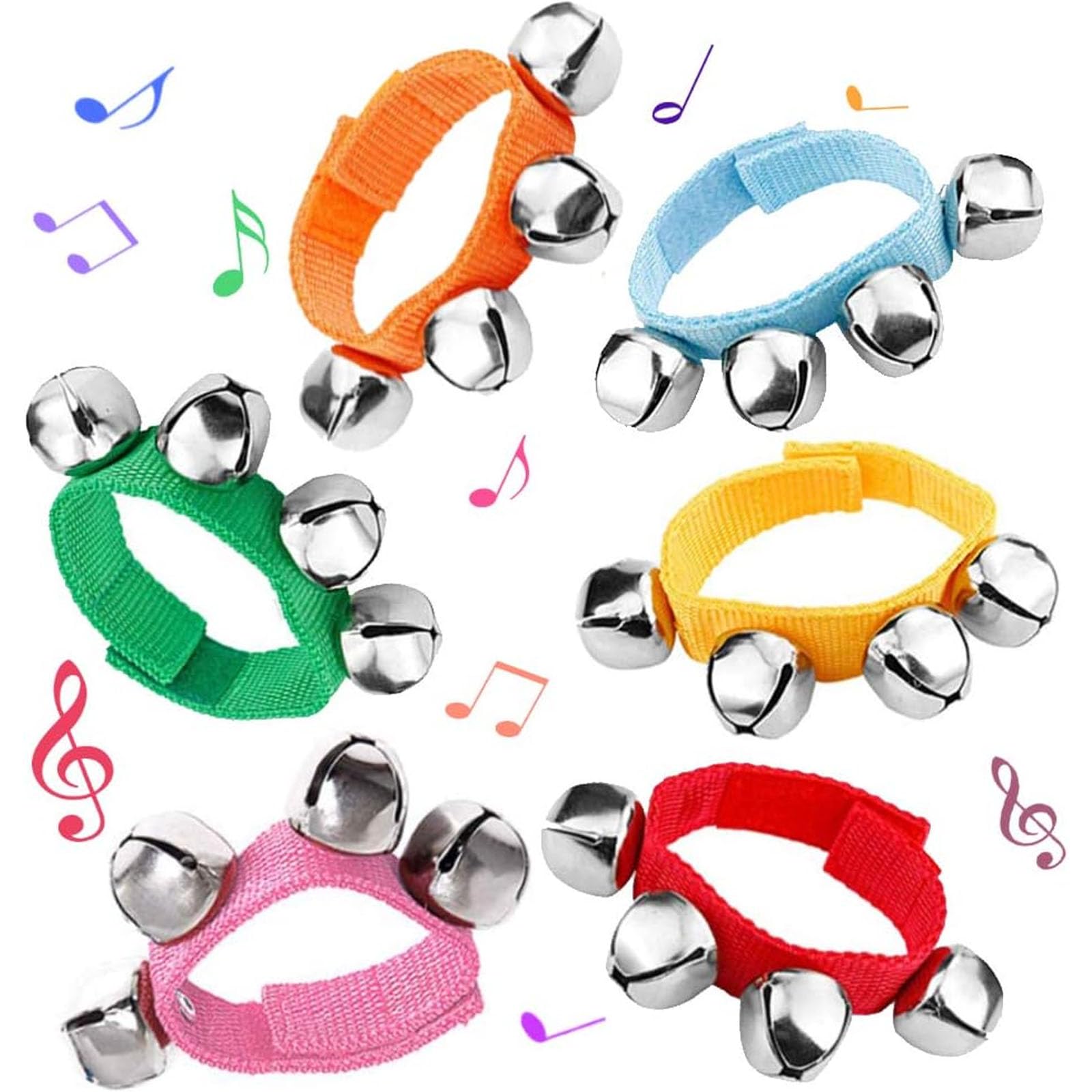 POPLAY 6 PCS Jingle Bells, Adjustable Wrist Band, Multicolor | Percussion Instru