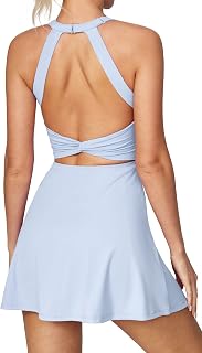 Heathyoga Tennis Dress with Built in Shorts and Bra Athletic Dress for Women Summer Cut Out Twisted Golf Workout Dress