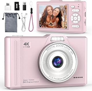 QIVORO Digital Camera 4K 64MP Portable Vlogging Camera with 32GB SD Card | 18X Digital Zoom Autofocus Anti-Shake,2.8" IPS Screen with OTG Adapter,Compact Small Camera for Kids Teens Beginners Students