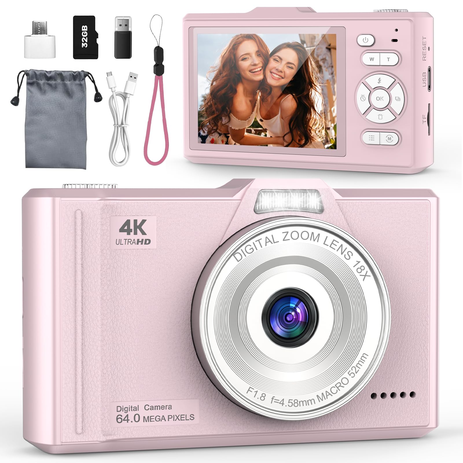 QIVORO Digital Camera 4K 64MP Portable Vlogging Camera with 32GB SD Card | 18X D