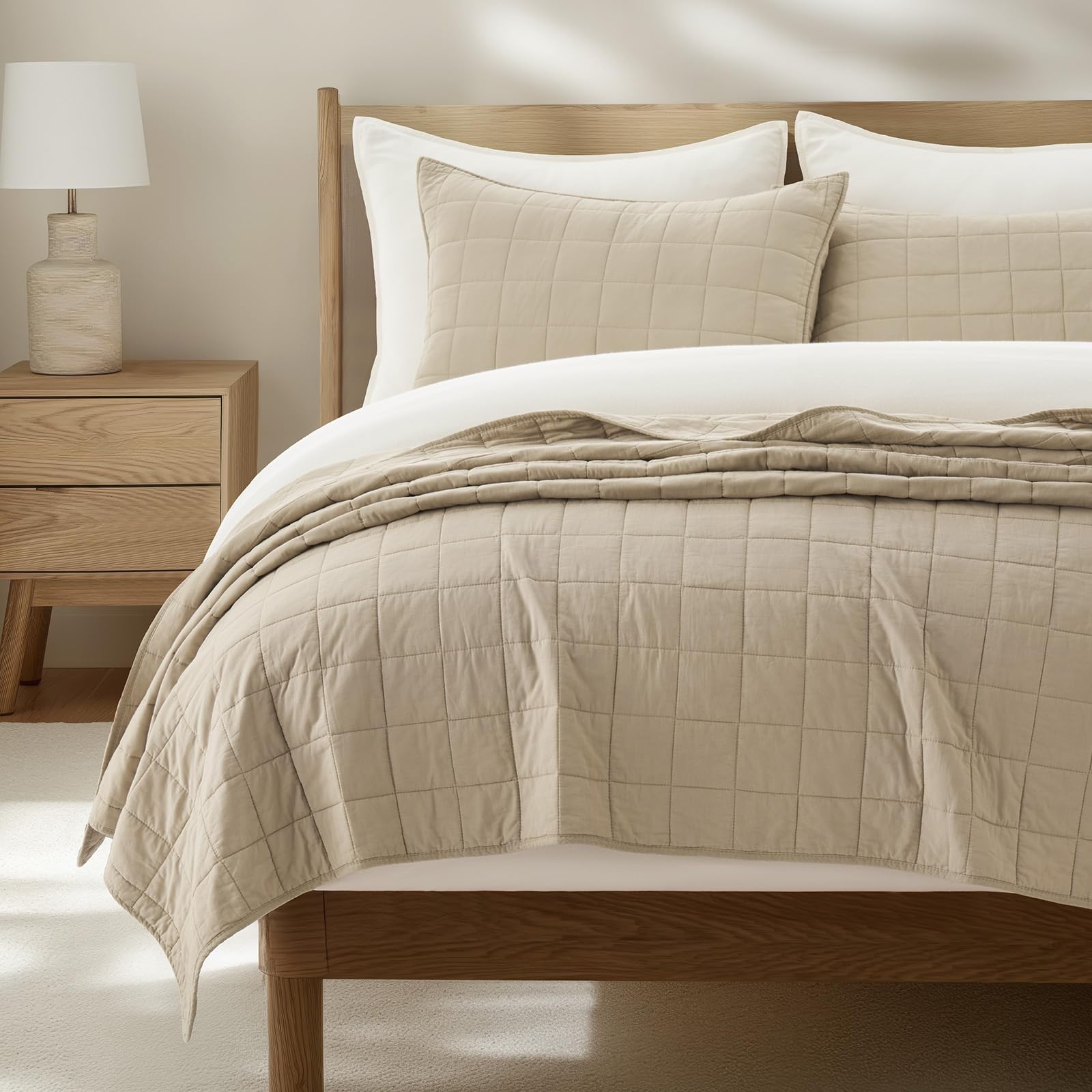 EVERGRACEHOME 100% Cotton Bedding Set Queen Size 3 Pieces Quilted Bedspread Cove