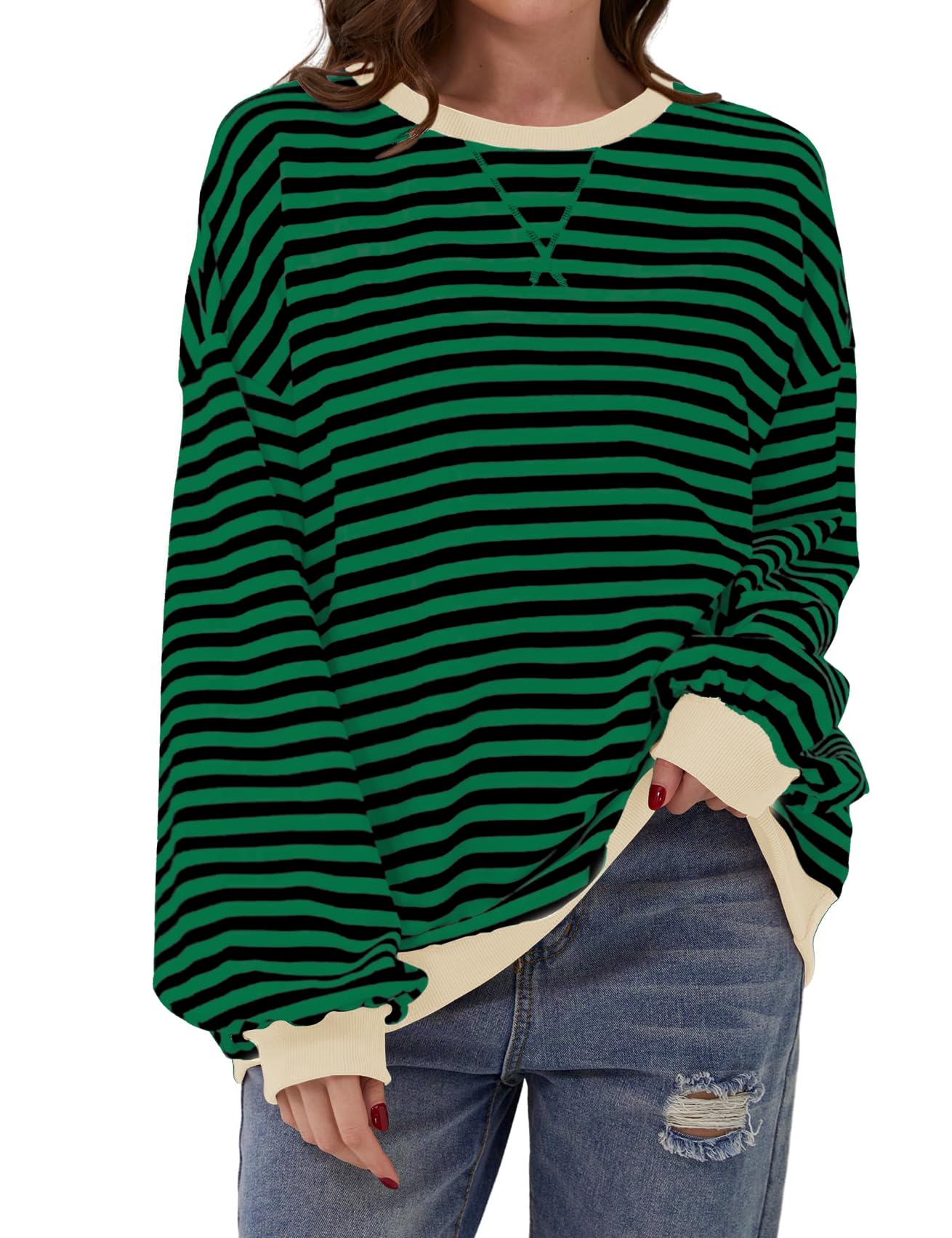 DUOEASE Y2K Women's Oversized Sweatshirt Elegant Striped Long Sleeve Top