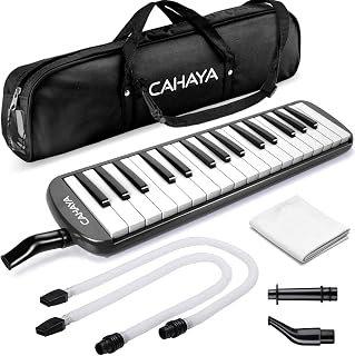 Melódica CAHAYA, Piano de Viento con 32 Teclas, Incluye Tubo de Soplado, Boquilla y Bolsa de Transporte (Negro)