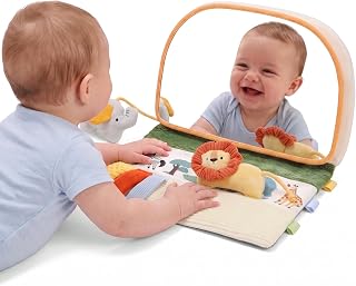 Tummy Time Mirror Toys, Baby Mirror Tummy Time, Sensory Toy for 0-12 Months | Large Clear Baby Mirror, Adjustable Removable Mirror Toy with Soft Padded Non-Slip Base for Tummy Time, Travel & On-the-Go