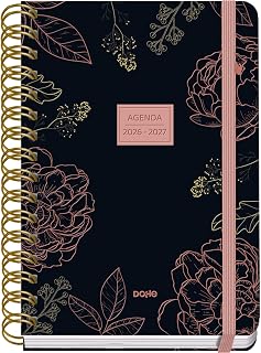 Dohe - School Diary 2026 2027 – September to June, Week View, A5 (15 x 21 cm), Soft Hardcover, Double Spiral, Elastic Closure, 2 Sticker Pages, Spanish and English – Noir