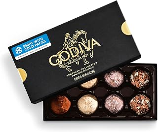 Godiva Signature Belgian Chocolate Truffles Gift Box, Gourmet, 8 Pc | Belgian dark & milk chocolate, Ganache-filled truffles, Kosher, Black gold-accent box, Great for gifting