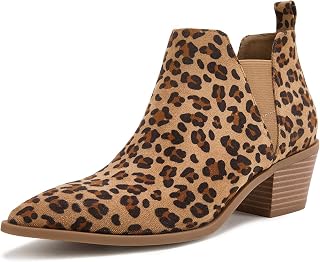 Booties for Women Stacked Chunky Heel Ankle Boots Slip on Western Low Heel Chelsea Boots