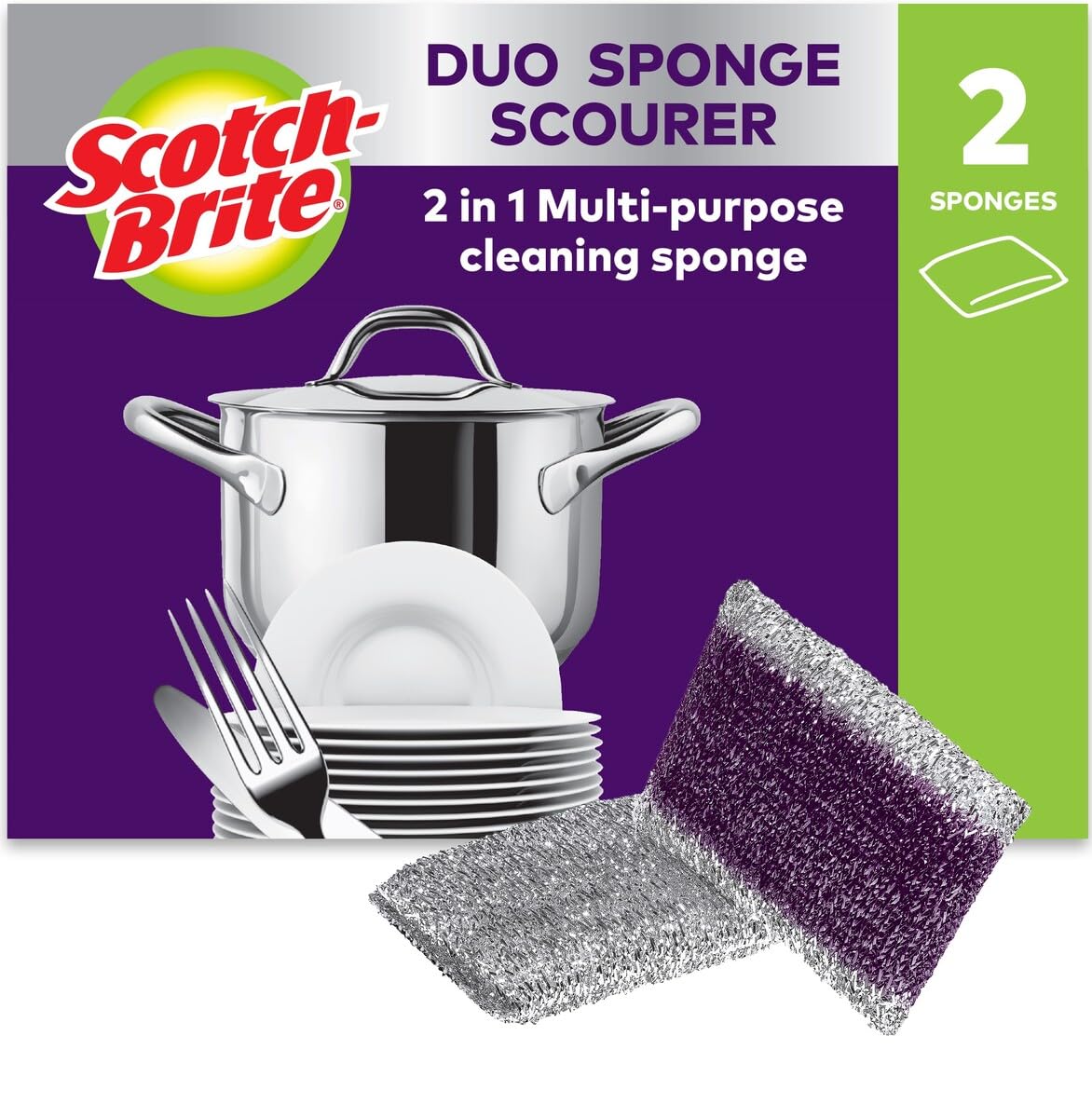 Scotch-Brite Non-Scratch Delicate Scrubber with Inner Sponge, 2 Pieces per Pack 