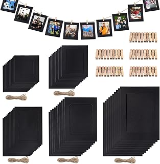 50Pcs Paper Picture Frames Set,3"/4"/5"/6"/7" Cardboard Photo Frame, DIY Cardboard Photo Hanging Display For Home, Party, Classroom Crafts and Office Wall(Black)