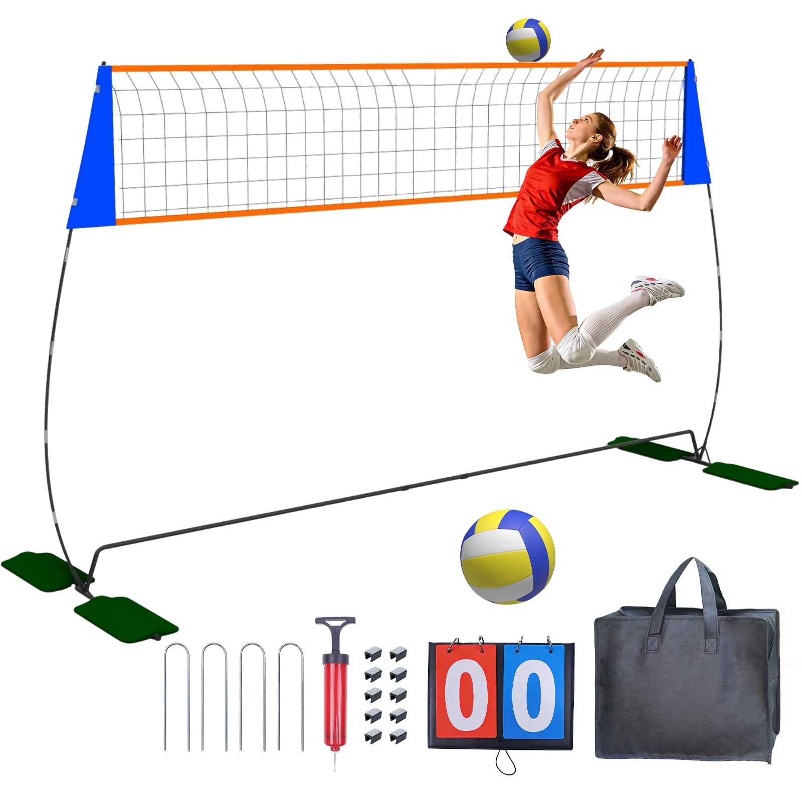 12FT Volleyball Net for Backyard, Portable, Adjustable 6-8FT