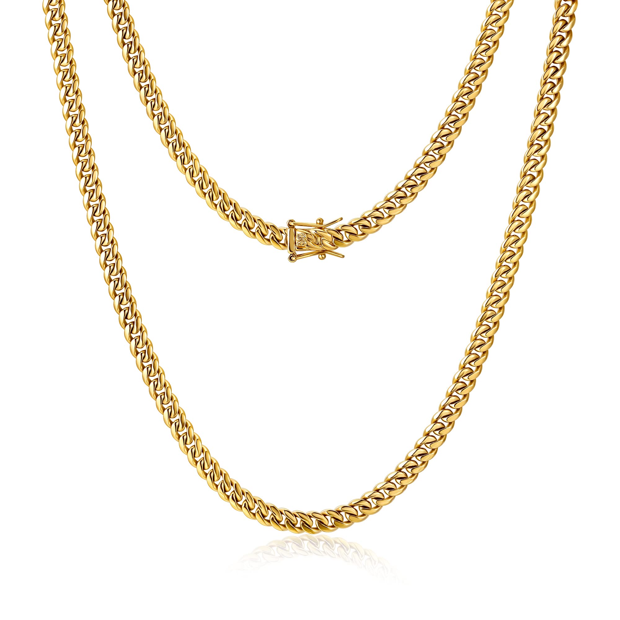 4mm 6mm Miami Cuban Link Chain 14K REAL Gold Plated 316L Stainless Steel Solid N