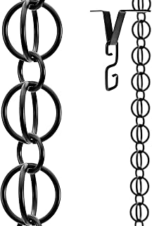 VMSIXVM 8.5 ft Aluminum Rain Chain for Gutter Outside, 2.6in Big Ring Link | 90 Ring Link for Heavy Rain, V, S Hook Include, Heavy Duty, Rust Resistant, Adjustable Length, Replacement for Downspout