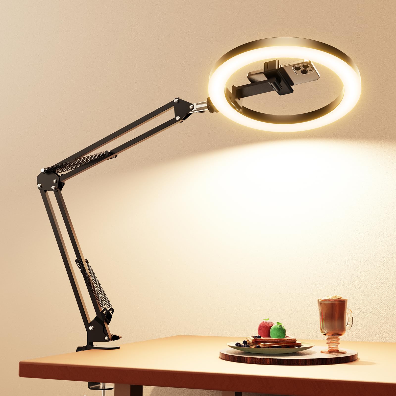 Upgrade Ring Light Overhead Camera Phone Mount for Desk, Evershop 10” Selfie Lig