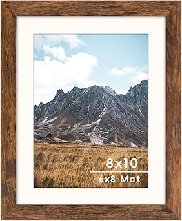 SNXJWA Brown 8x10 Picture Frame with Mat for 6x8 Display, Rustic Desk Wall Photo Frame for Horizontal and Vertical, 1 Pack