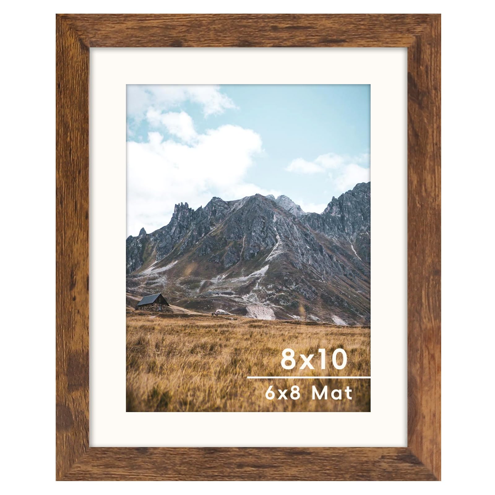 SNXJWA Brown 8x10 Picture Frame with Mat for 6x8 Display, Rustic Desk Wall Photo