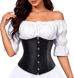 Zhitunemi Renaissance Underbust Corset Top for Women,Pirate Costume Bodice | 100% polyester,plastic boning,front hooks and lace-up back for pirate,Renaissance fair,gothic and Halloween styling