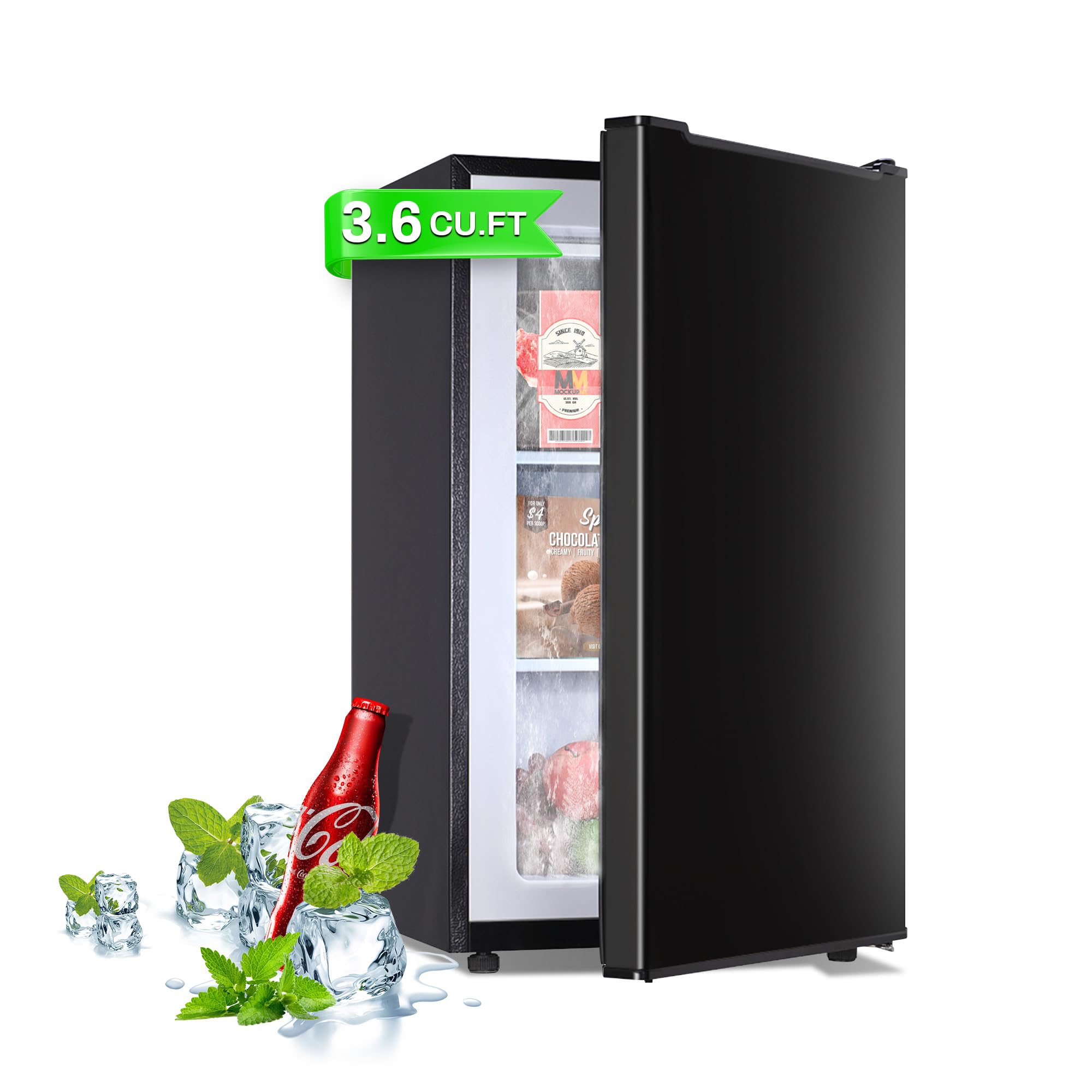 Maine 3.6 Cu. Ft. Small Upright Freezer, Compact Mini Freezer, Black | with Reve