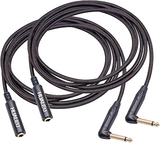 2-Pack 3.3Ft 1/4 Inch Right Angle TS Male to 1/4 Inch TS Female Adapter Cable, 6.35mm 1/4" Mono Connector for Bottom Plug/Front Facing Jack Guitar Extension Cord